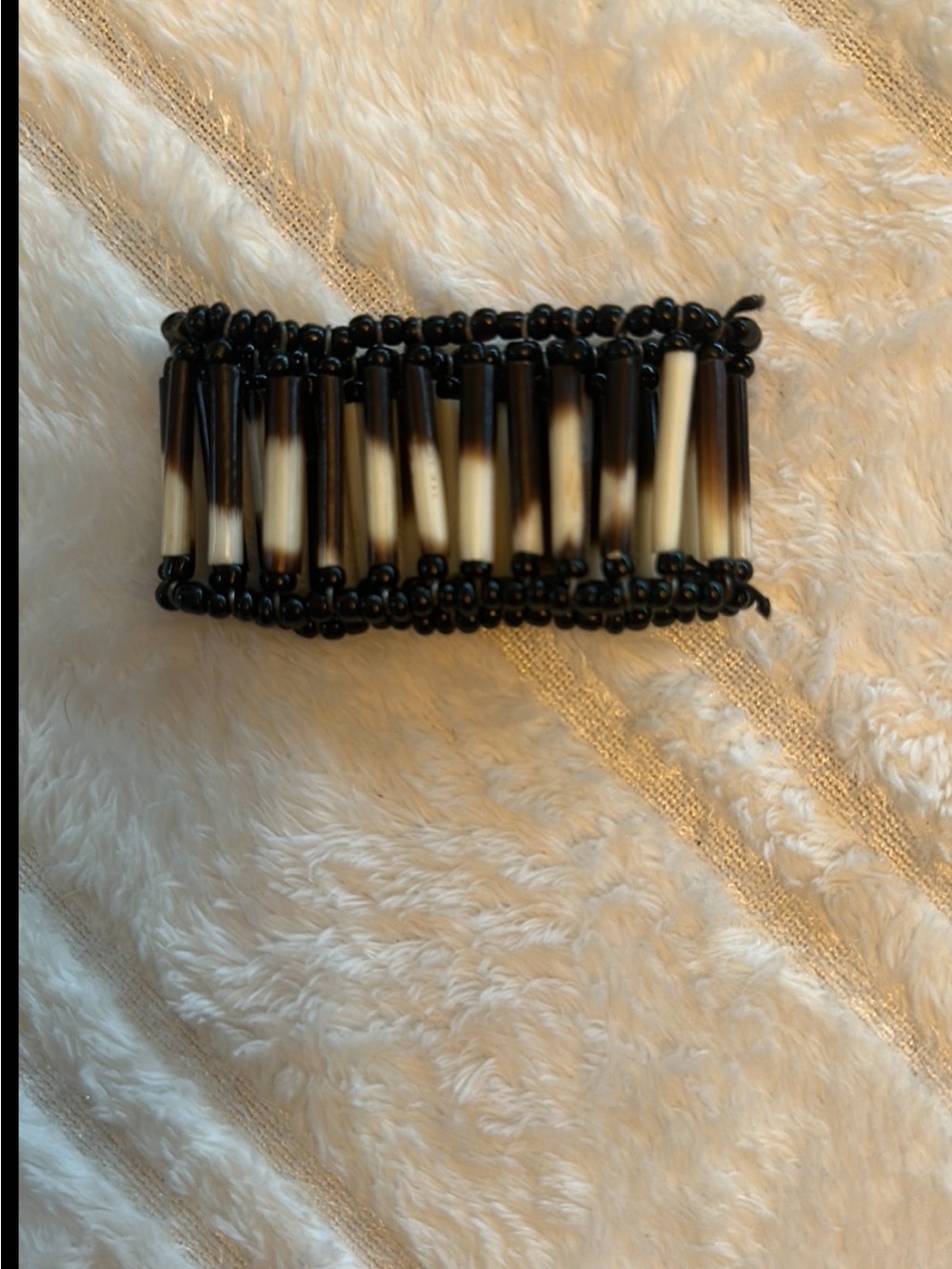 Handmade Black and Cream Beaded Stretch Bracelet